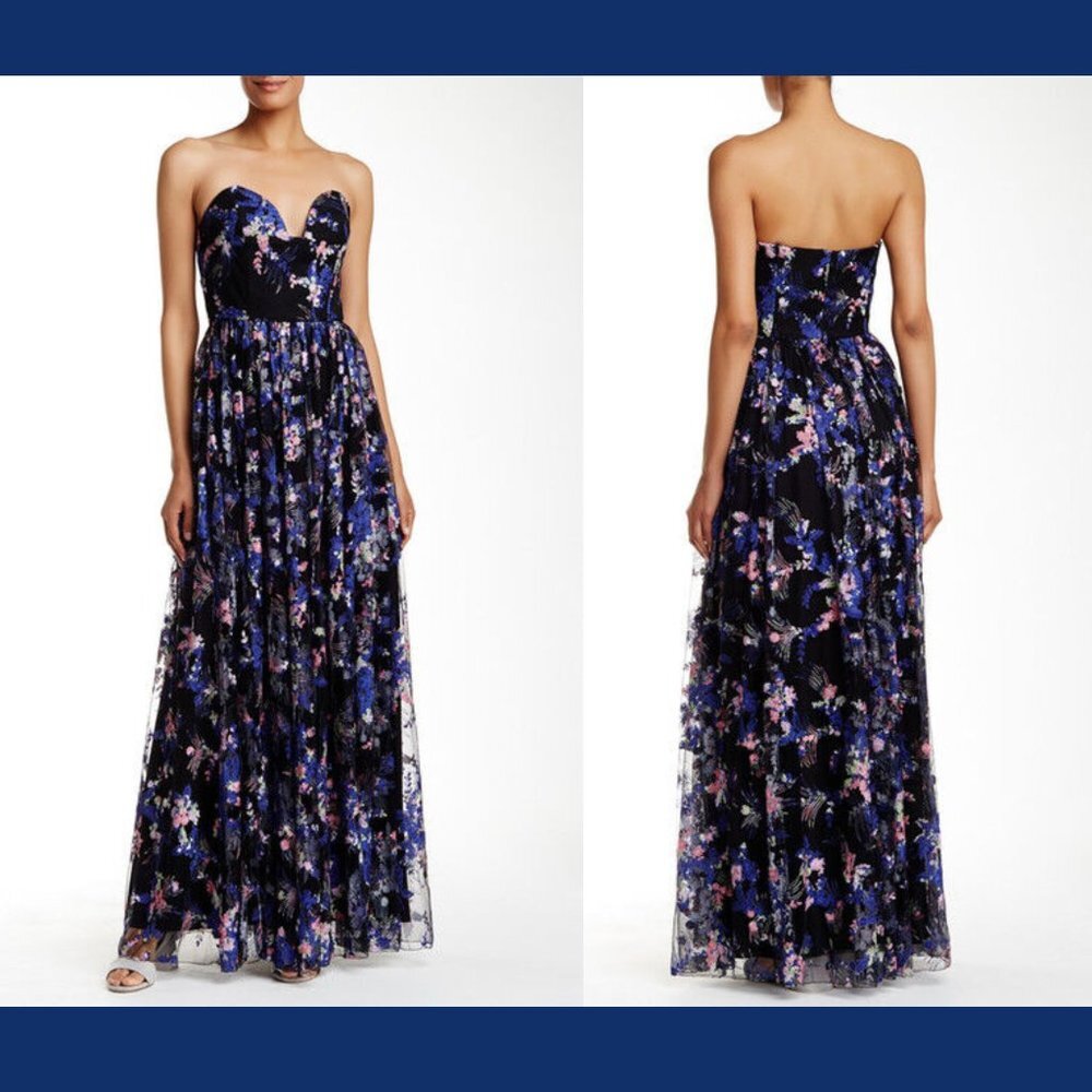 NWT! $558‎ Nicole Miller Pointed Strapless Gown Flowers [SZ 6 ]